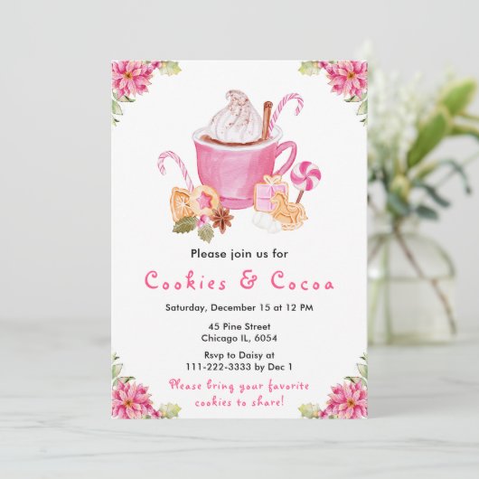 Kerstvakantie Cookies en Cacao Roze Kaart (Staand voorkant)