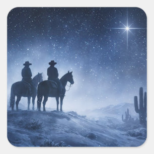 Kerstvakantie Cowboys Paarden Noordster Vierkante Sticker