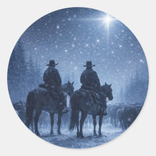 Kerstvakantie Cowboys Paarden Vee Noordster Ronde Sticker