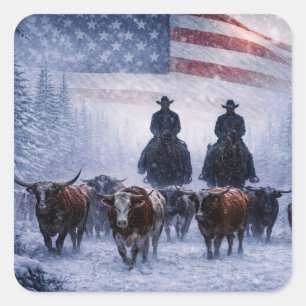 Kerstvakantie Cowboys Vee Vlag Vierkante Sticker