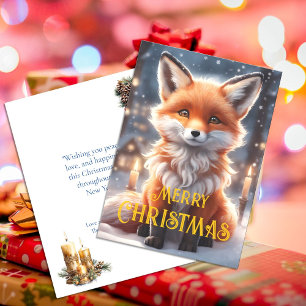 Kerstvakantie Cute Winter Rode Vos Kerstmis Feestdagenkaart
