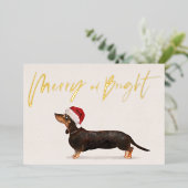 Kerstvakantie Dachshund Hond Merry Kerstgroet Folie Feestdagenkaart (Staand Voorkant)