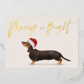 Kerstvakantie Dachshund Hond Prettige Groet Folie Feestdagenkaart (Voorkant)