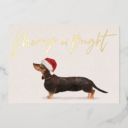 Kerstvakantie Dachshund Hond Prettige Groet Folie Feestdagenkaart (Voorkant)