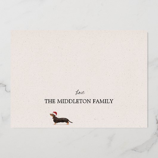 Kerstvakantie Dachshund Hond Prettige Groet Folie Feestdagenkaart (Achterkant)