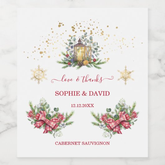 Kerstvakantie Dennenkegels Kerstballen Bruiloft  Wijn Etiket (Enkel label)