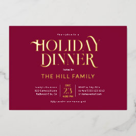 Kerstvakantie Dinner Elegant Rood Folie Uitnodiging
