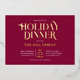 Kerstvakantie Dinner Elegant Rood Folie Uitnodiging