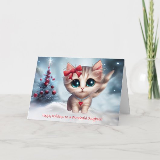 Kerstvakantie Dochter Cute Kitten Kaart (Voorkant)
