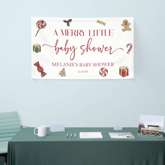 Kerstvakantie Een vrolijk klein Baby shower feest Spandoek (Beurs)