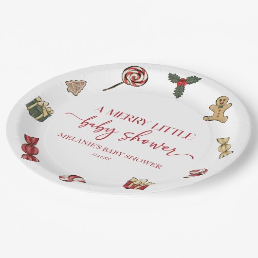 Kerstvakantie Een vrolijk klein Baby shower Papieren Bordje (Gekanteld)