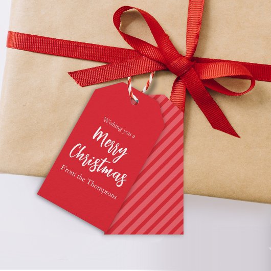 Kerstvakantie Eenvoudig Rood Gestreept Minimalisti Cadeaulabel
