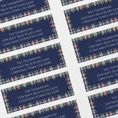Kerstvakantie Eenvoudige Marine Blauw Rood Plaid Etiket