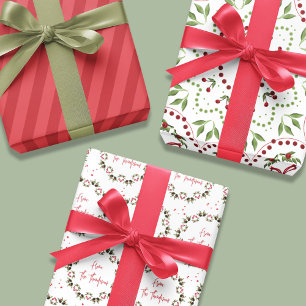 Kerstvakantie Eenvoudige Rode Groene Groene Krans Inpakpapier Vel