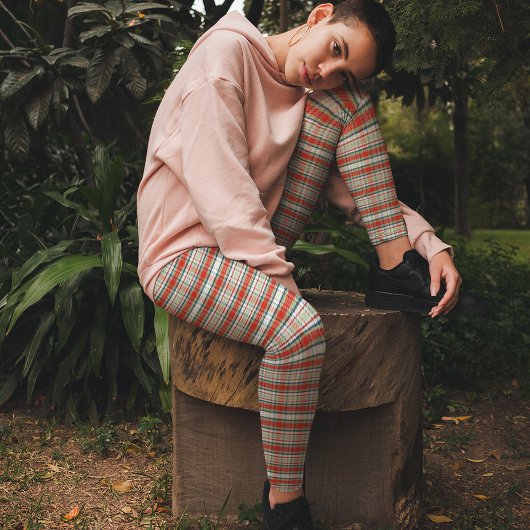 Kerstvakantie Eenvoudige rustieke rode groene plai Leggings