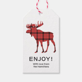 Kerstvakantie Eland Rood Geruit Schotse Ruit Patro Cadeaulabel