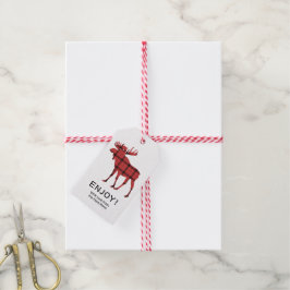 Kerstvakantie Eland Rood Geruit Schotse Ruit Patro Cadeaulabel