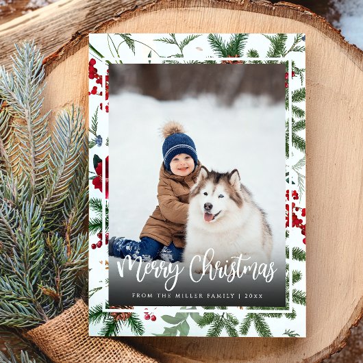 Kerstvakantie Elegante Botanische Foto Modern Feestdagenkaart