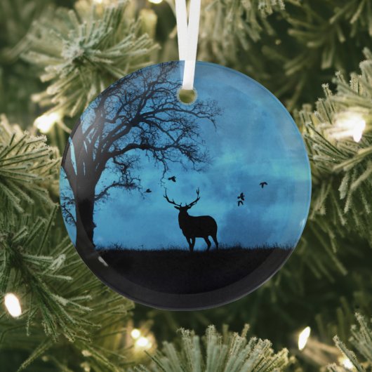 Kerstvakantie Elk & Moon Glas Ornament (Insitu)