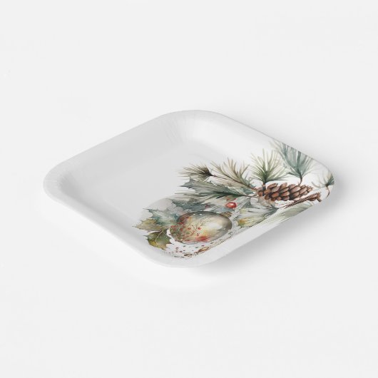 Kerstvakantie Evergreen Pinecones Ornament Papieren Bordje (Gebogen)