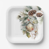 Kerstvakantie Evergreen Pinecones Ornament Papieren Bordje (Voorkant)