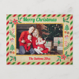 Kerstvakantie Familie Foto Glitter Air Mail Briefkaart