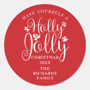 Kerstvakantie familienaam ronde sticker