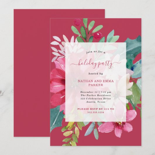 Kerstvakantie feest Levendige Waterverf Bloemen Kaart (Voorkant / Achterkant)