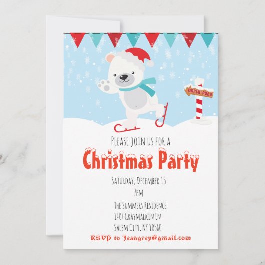 Kerstvakantie Feest Schaatsen Ijsbeer Kaart (Voorkant)