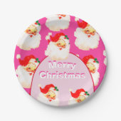 Kerstvakantie feestje Kerstman Roze Papieren Bordje (Voorkant)