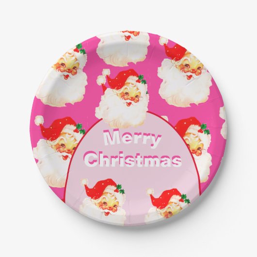 Kerstvakantie feestje Kerstman Roze Papieren Bordje (Voorkant)