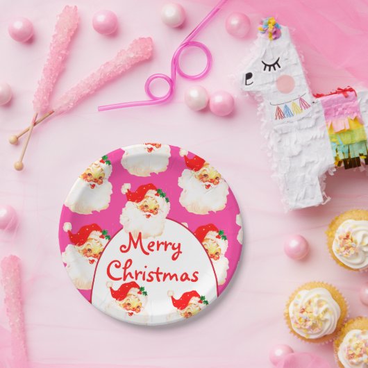 Kerstvakantie feestje Kerstman Roze Papieren Bordje (Feest)