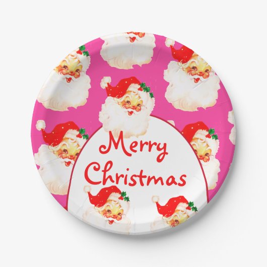 Kerstvakantie feestje Kerstman Roze Papieren Bordje (Voorkant)