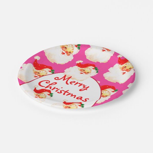 Kerstvakantie feestje Kerstman Roze Papieren Bordje (Gekanteld)