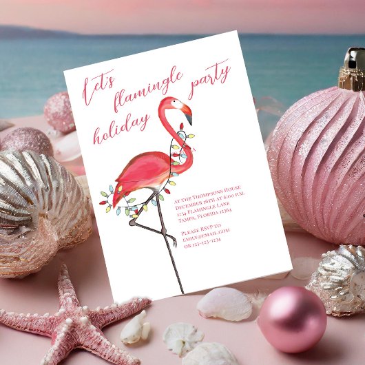 Kerstvakantie feestje Schattige roze flamingo Kaart