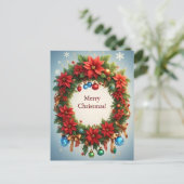 Kerstvakantie Festieve Krans 🎄✨ Poinsettia Briefkaart (Staand voorkant)