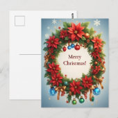 Kerstvakantie Festieve Krans 🎄✨ Poinsettia Briefkaart (Voorkant / Achterkant)