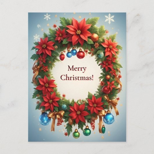 Kerstvakantie Festieve Krans 🎄✨ Poinsettia Briefkaart (Voorkant)