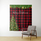 Kerstvakantie Foto Achtergrond Buffalo Plaid Wandkleed (In situ)