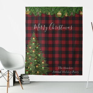 Kerstvakantie Foto Achtergrond Buffalo Plaid Wandkleed