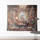 Kerstvakantie foto achtergrond versierde kamer wandkleed