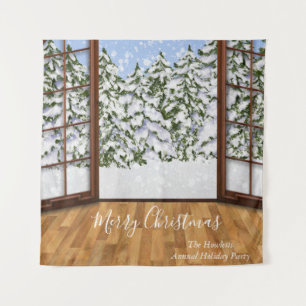 Kerstvakantie Foto Achtergrond Winterse Scene Wandkleed