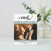 Kerstvakantie Foto briefkaart Blauw Bloemen (Staand voorkant)