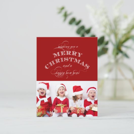 KERSTVAKANTIE FOTO BRIEFKAART ROOD (Staand voorkant)