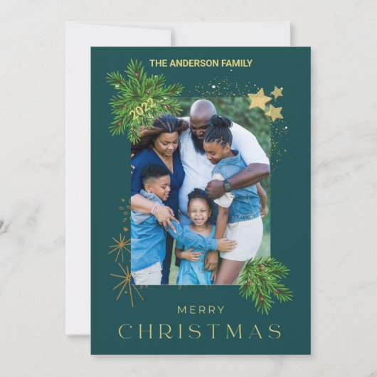 Kerstvakantie foto groen feestdagenkaart (Voorkant)