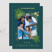 Kerstvakantie foto groen feestdagenkaart (Voorkant / Achterkant)