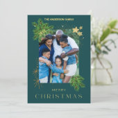 Kerstvakantie foto groen feestdagenkaart (Staand voorkant)