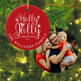 Kerstvakantie foto met familienaam Kerstvakantie Keramisch Ornament