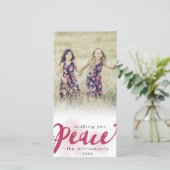 Kerstvakantie-foto met Peace Brush Script Feestdagenkaart (Staand voorkant)