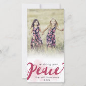 Kerstvakantie-foto met Peace Brush Script Feestdagenkaart (Voorkant)